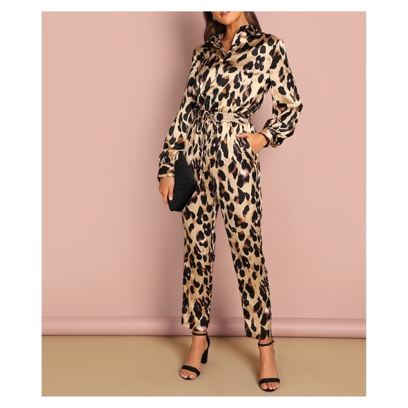 satin leopard jumpsuit